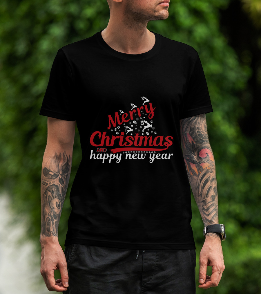 Merry Christmas And Happy New Year Reindeer Snowflakes T-Shirt