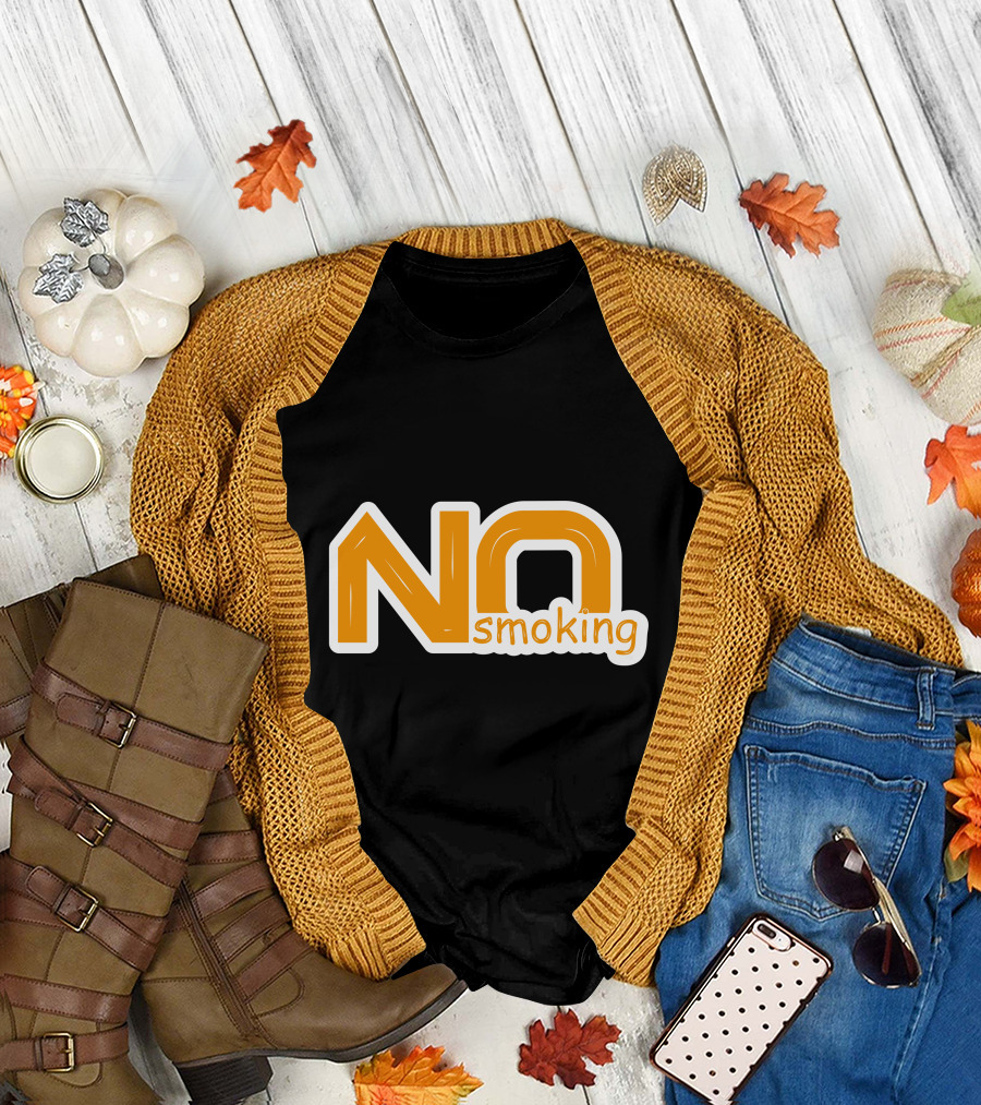 NO Smoking Style Bold Orange Text T-Shirt