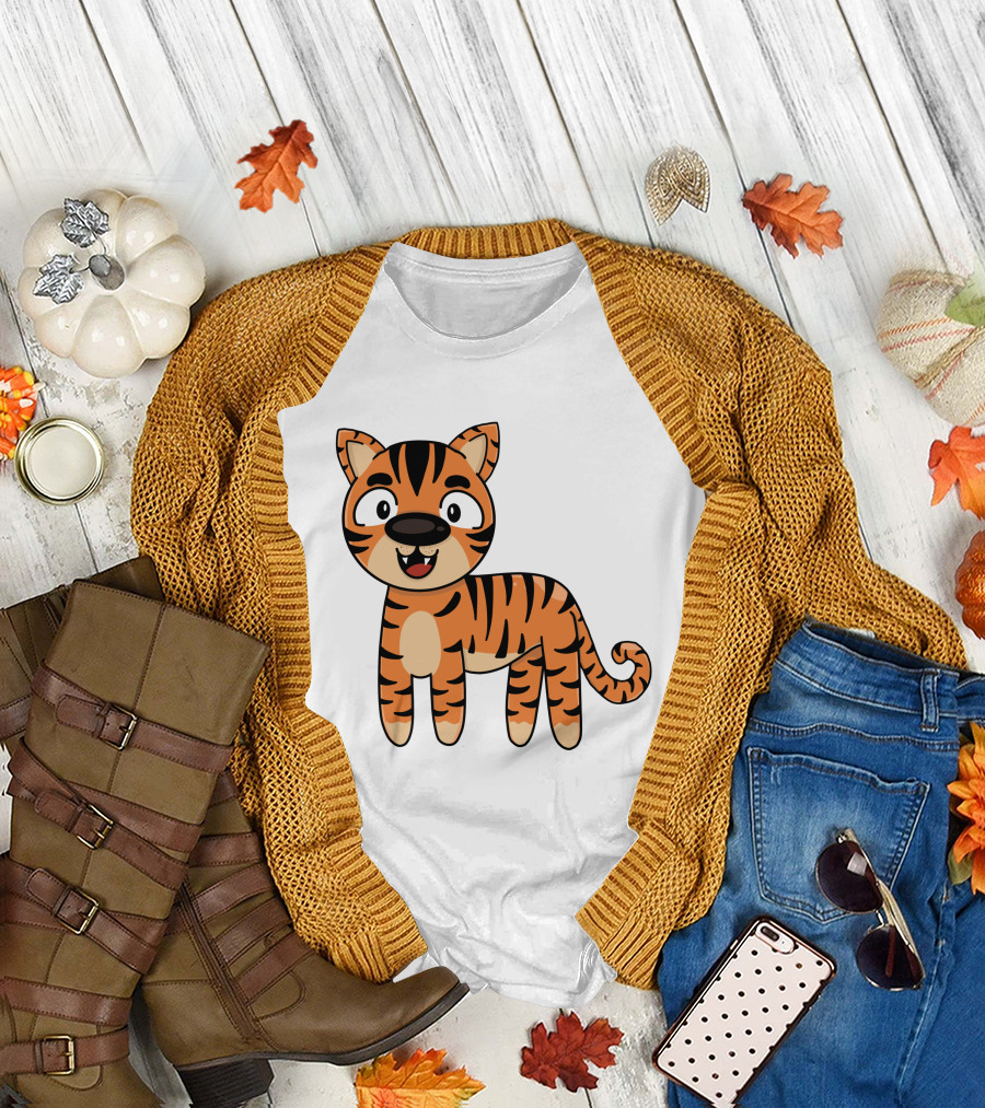 Adorable Striped Cartoon Baby Tiger T-Shirt