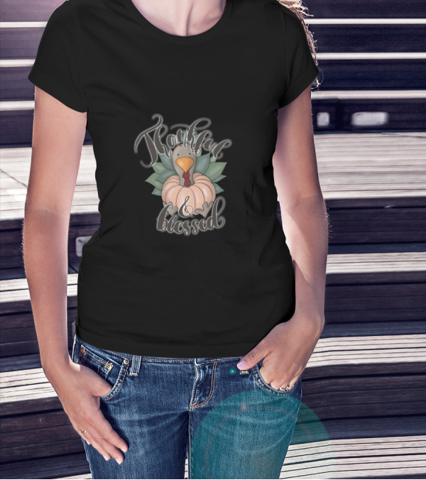 Thankful And Blessed Fall Sublimation Thanksgiving Turkey Pumpkin T-Shirt