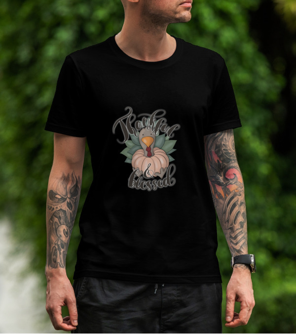 Thankful And Blessed Fall Sublimation Thanksgiving Turkey Pumpkin T-Shirt