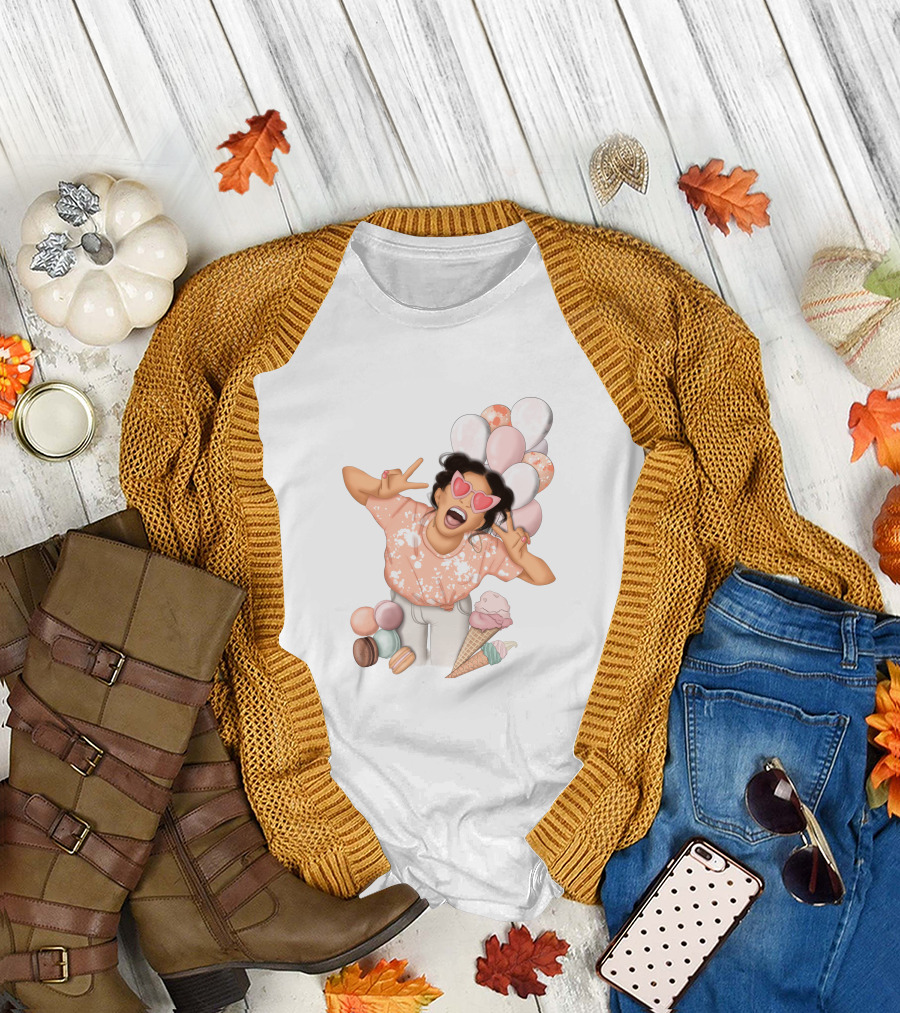 Diy Sublimation Good Mood Ice Cream and Macarons with Heart Sunglasses and Balloons T-Shirt
