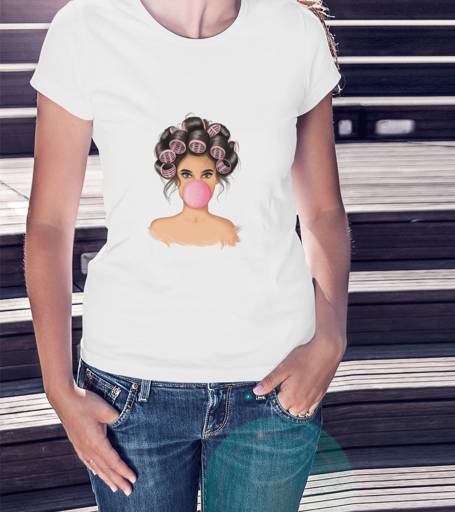 Bubble Gum Girl Hair Curlers T-Shirt