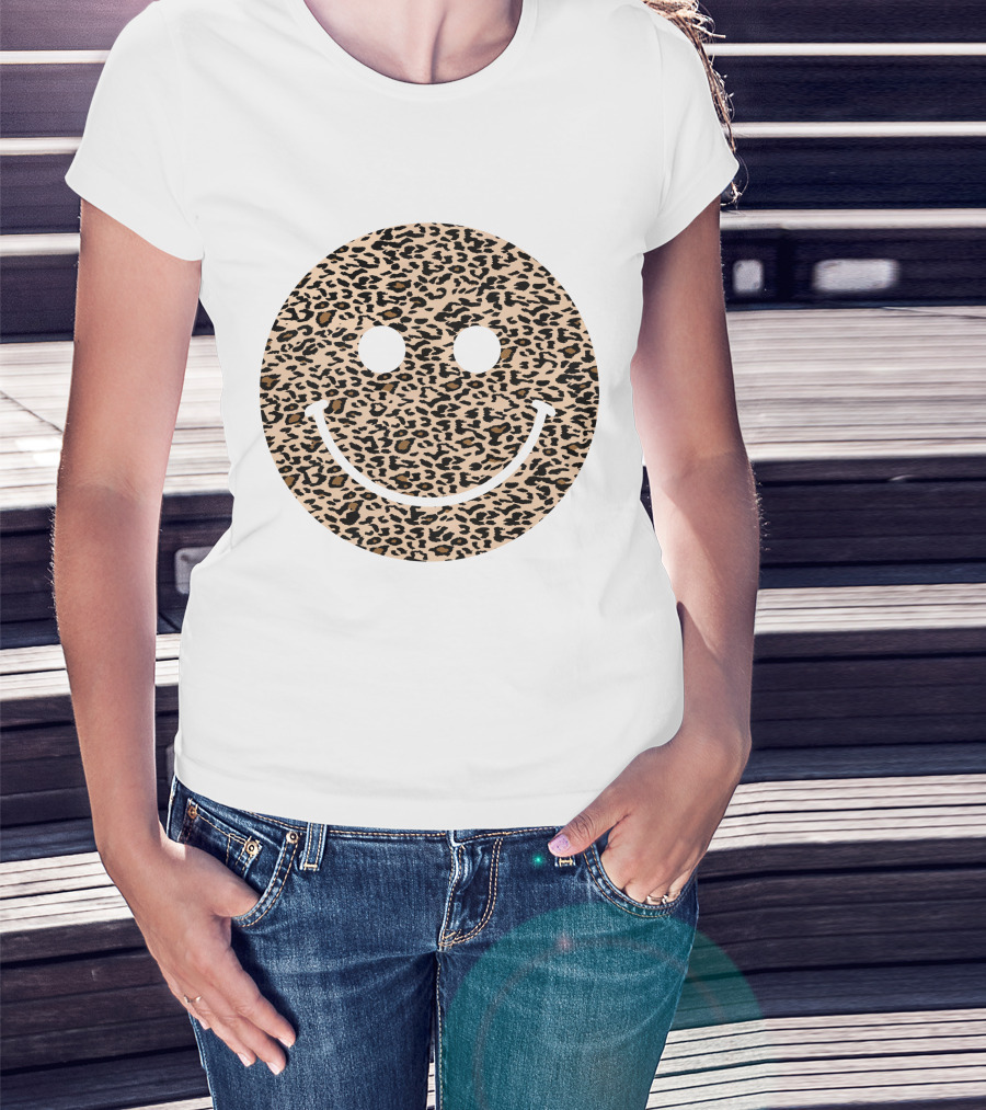 Leopard Print Happy Face T-Shirt