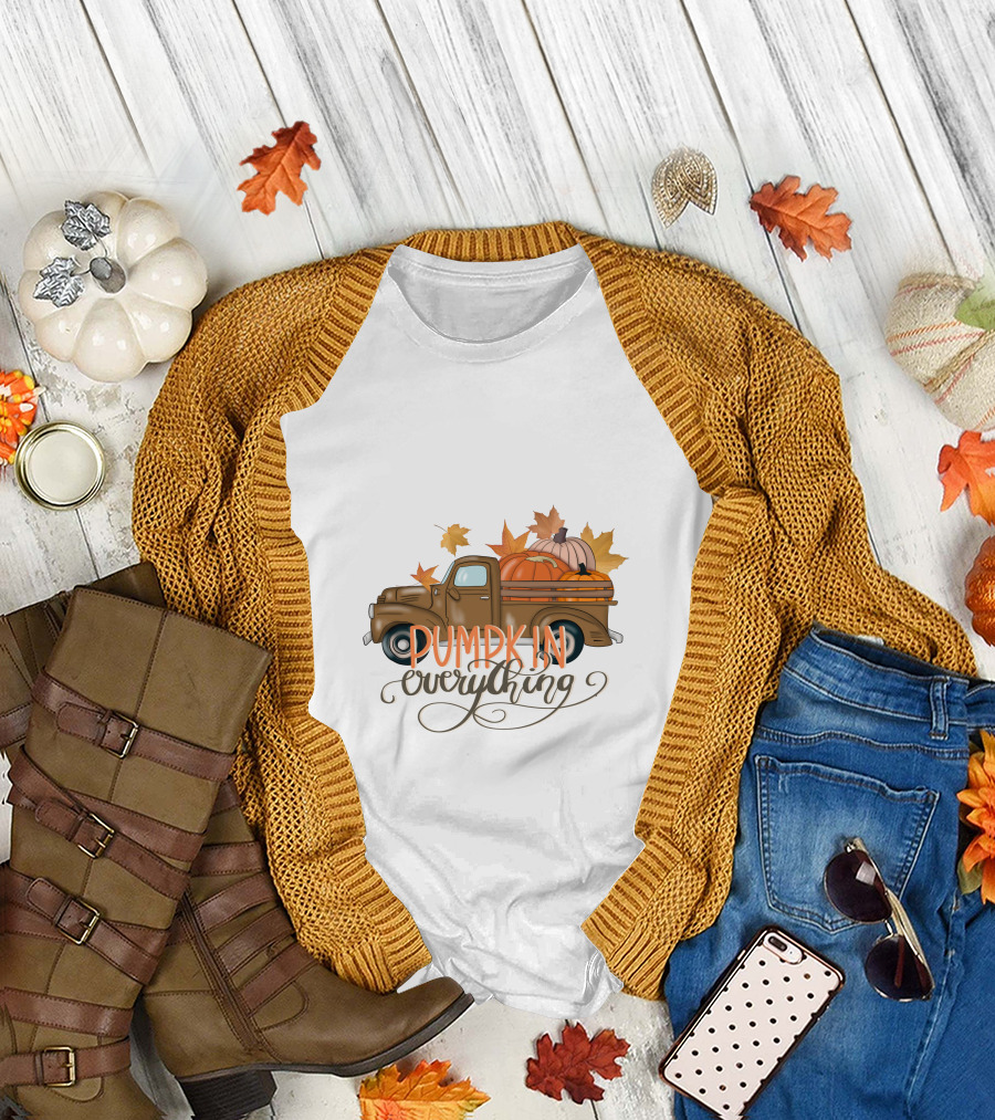 Pumpkin Everything Fall Truck with Leaves T-Shirt
