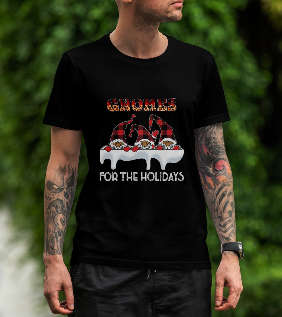 Gnomes For The Holidays Plaid Hat Christmas Cheer T-Shirt