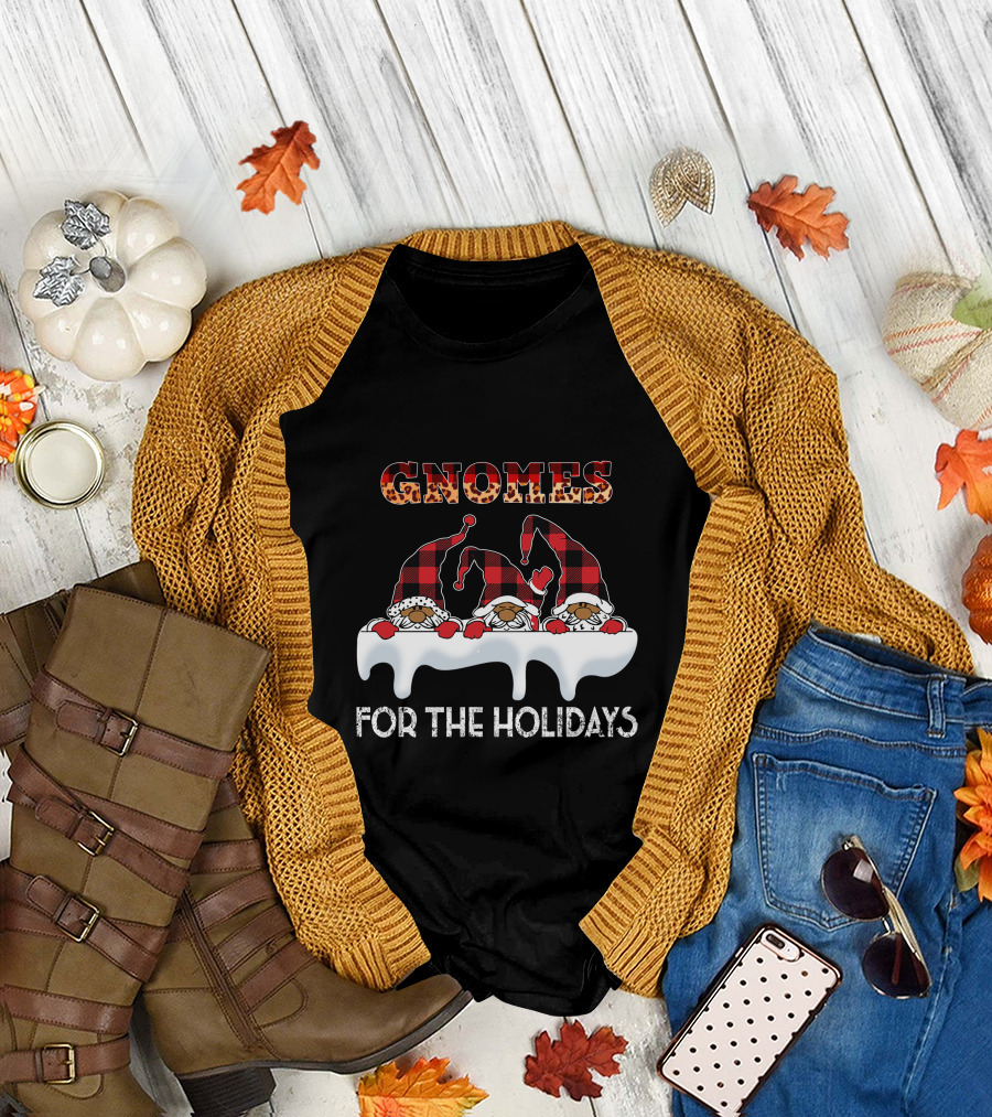 Gnomes For The Holidays Plaid Hat Christmas Cheer T-Shirt