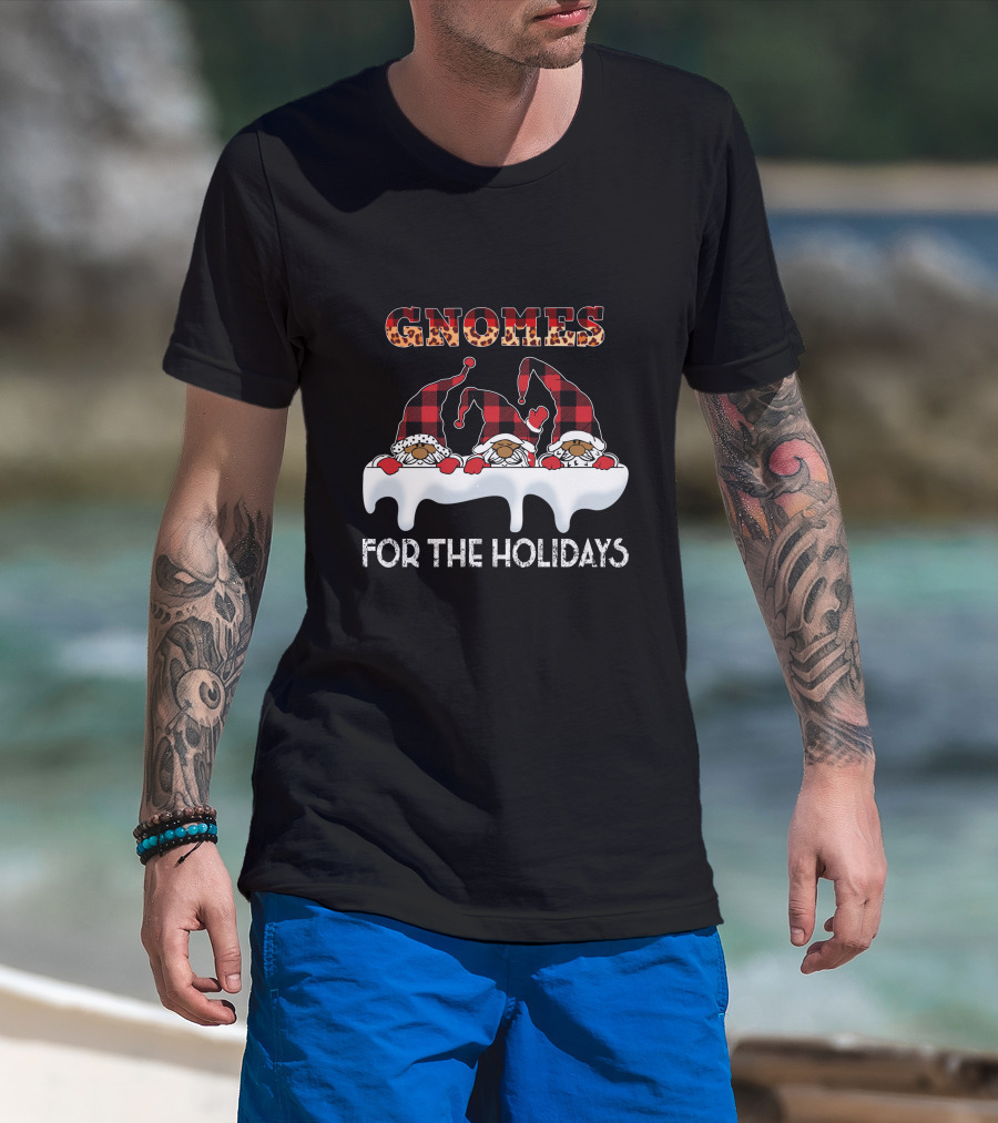 Gnomes For The Holidays Plaid Hat Christmas Cheer T-Shirt