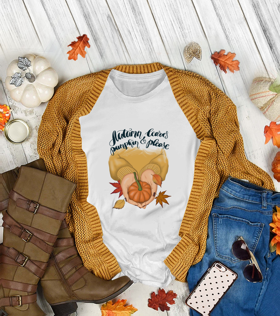 Autumn Leaves Pumpkin Please Cozy Fall Vibes T-Shirt
