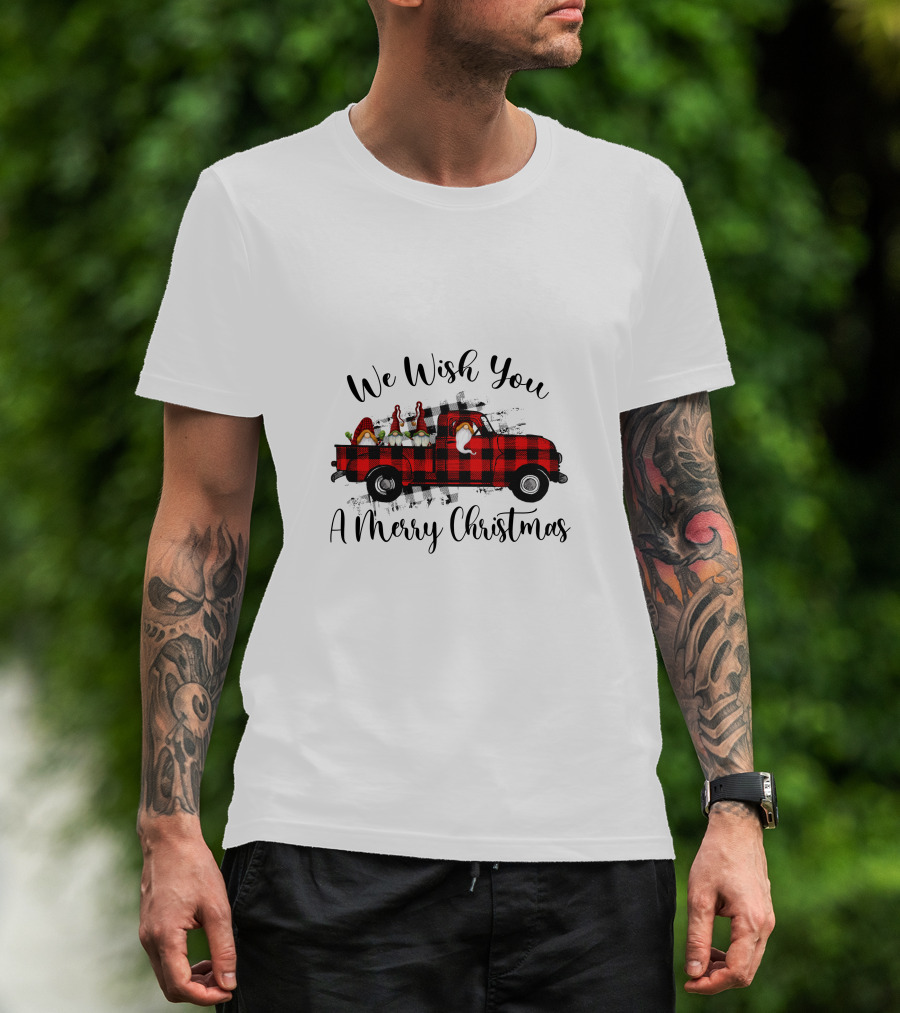We Wish You A Merry Christmas Plaid Truck Holiday T-Shirt
