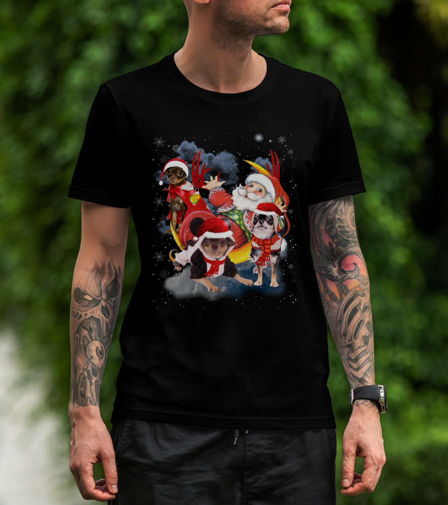 Santa's Sleigh Ride With Festive Christmas Dogs T-Shirt