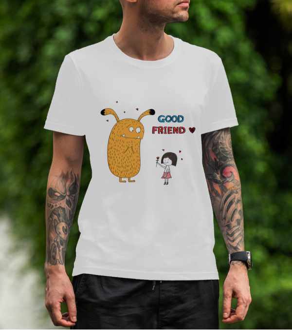 Good Friend Cute Monster And Girl With Hearts T-Shirt