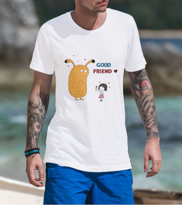Good Friend Cute Monster And Girl With Hearts T-Shirt