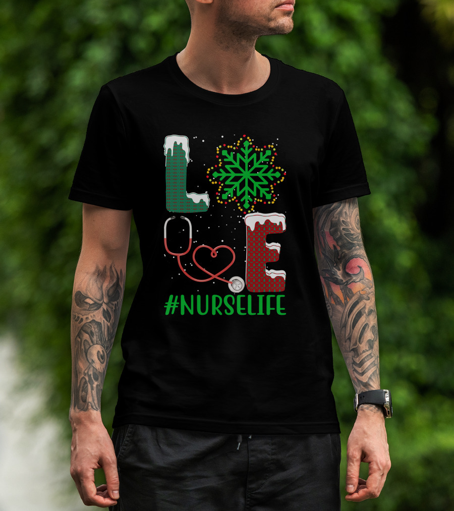 Love Christmas Snowflake Stethoscope #NURSELIFE T-Shirt