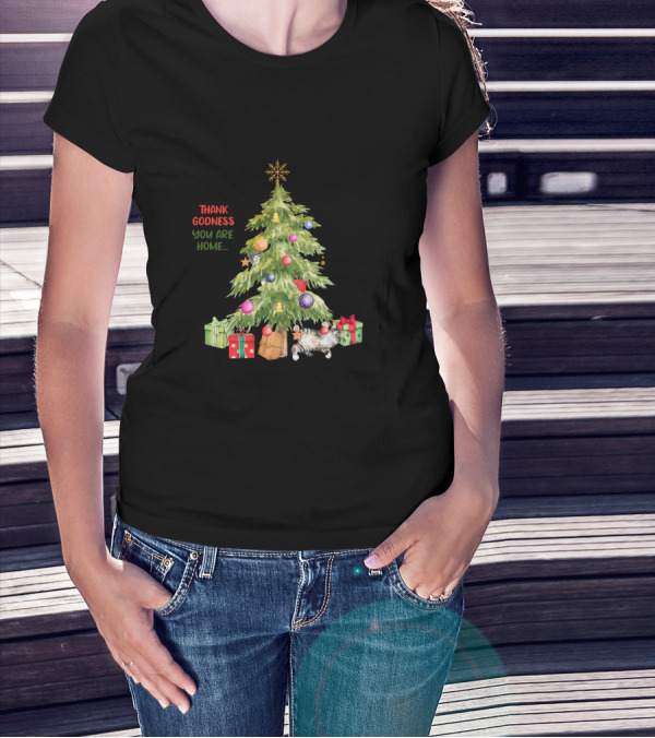 Christmas Tree Thank Godness You Are Home With Gifts And Cat T-Shirt