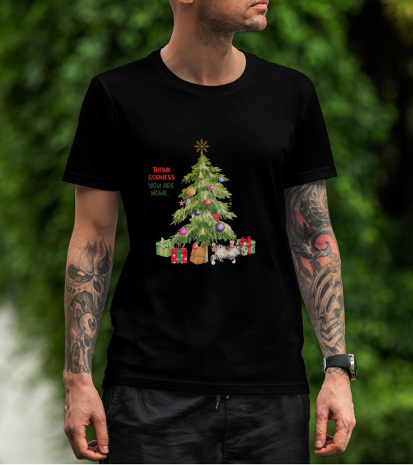 Christmas Tree Thank Godness You Are Home With Gifts And Cat T-Shirt