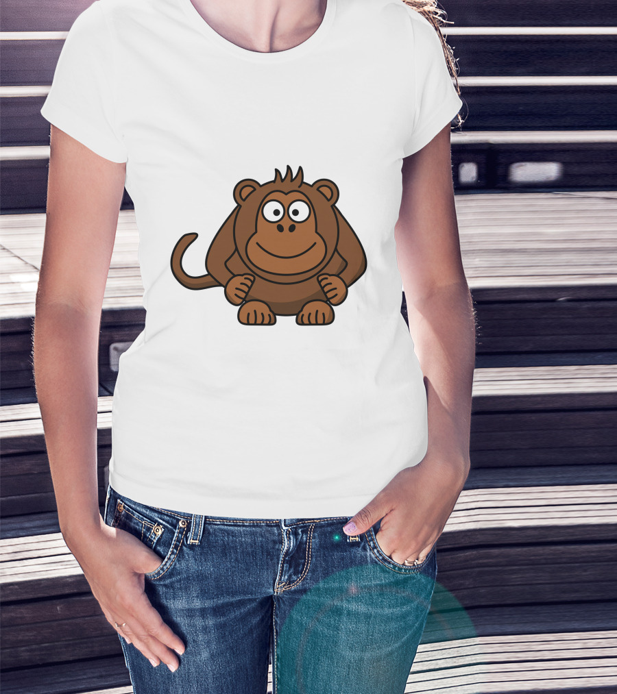 Cartoon Monkey Illustration Brown Playful Character T-Shirt