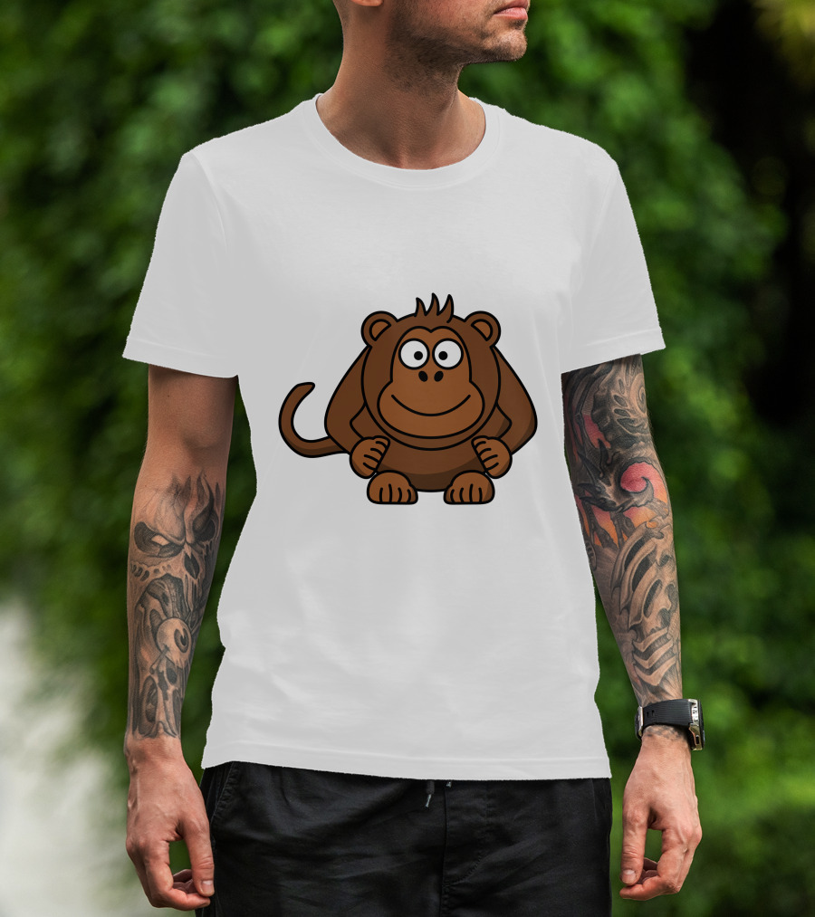 Cartoon Monkey Illustration Brown Playful Character T-Shirt