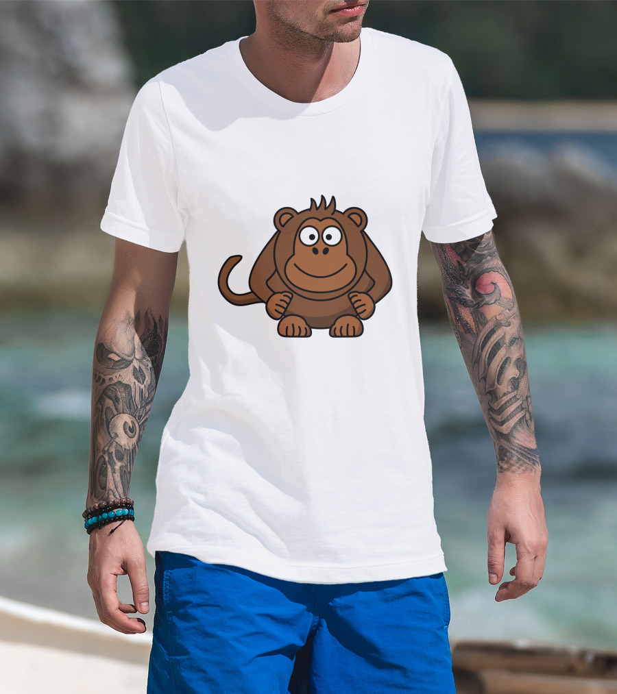Cartoon Monkey Illustration Brown Playful Character T-Shirt