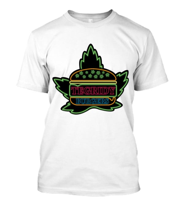 Tegridy Burgers Neon Sign With Leaf And Burger Outline T-Shirt