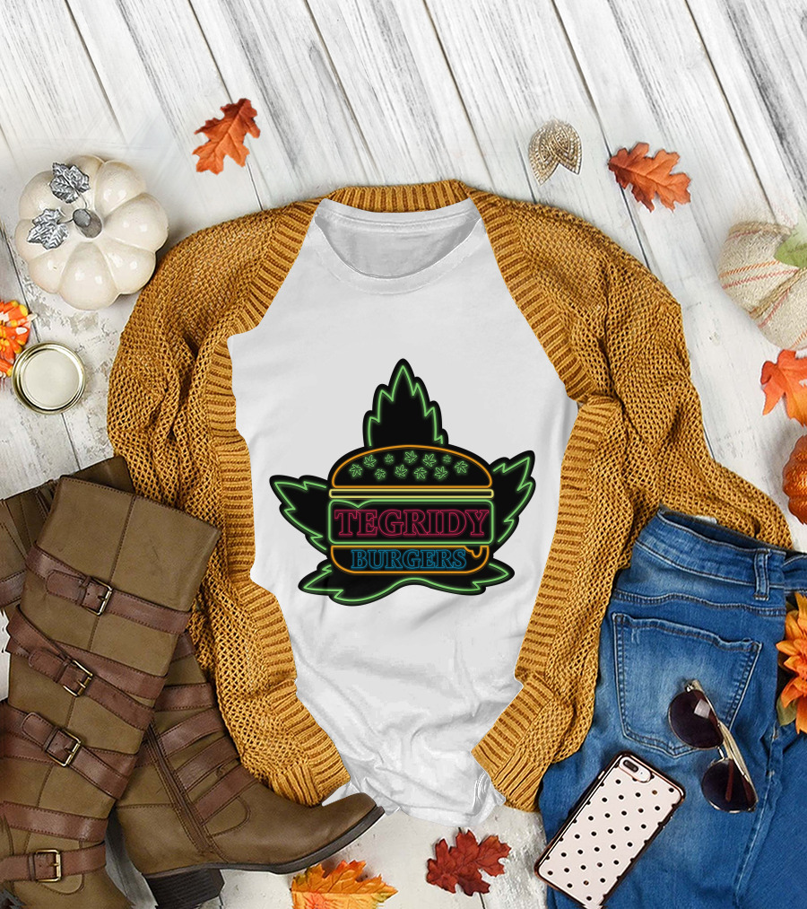 Tegridy Burgers Neon Sign with Leaf and Burger Outline T-Shirt