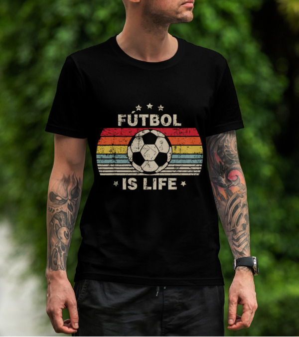 Fútbol Is Life Retro Soccer Ball Stripe Stars T-Shirt