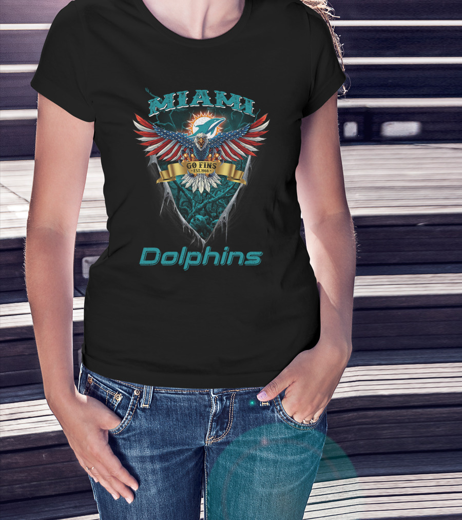 Miami Dolphins Go Fins Est. 1966 Us Eagle Nfl T-Shirt
