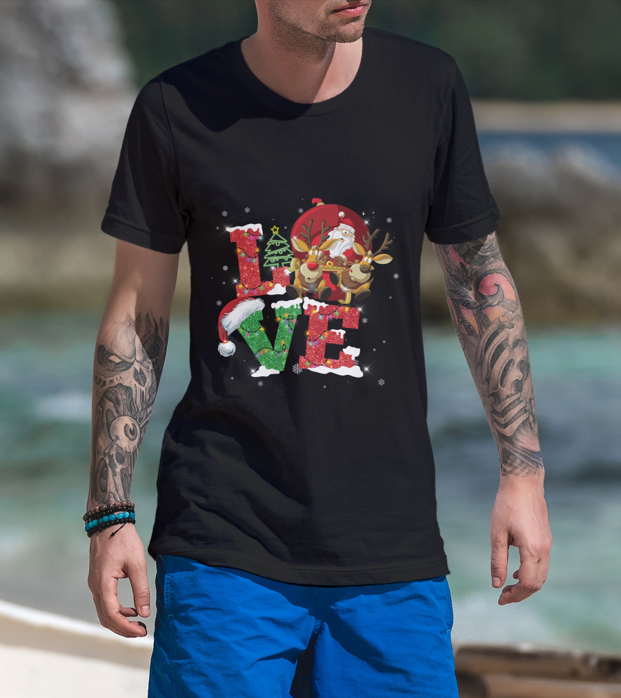 I Love Merry Christmas Santa Reindeer Baby Holiday T-Shirt