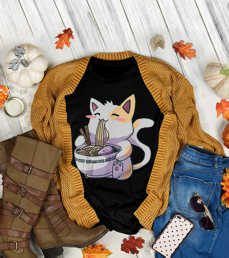 Kawaii Anime Ramen Cat Japanese Noodles T-Shirt