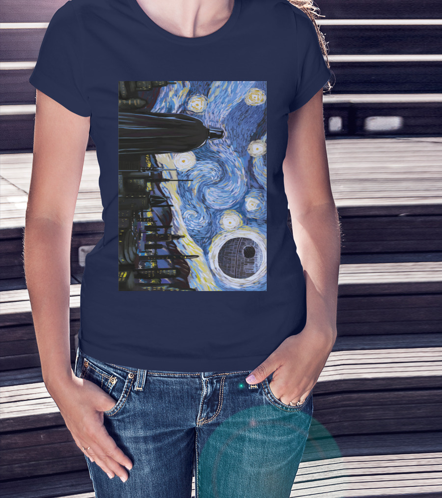 Darth Vader And Death Star In Starry Night T-Shirt
