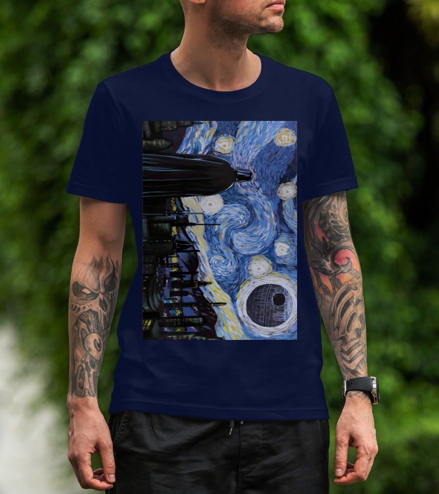 Darth Vader And Death Star In Starry Night T-Shirt