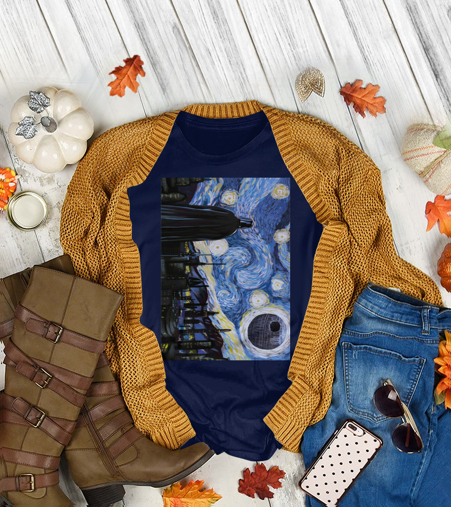 Darth Vader and Death Star in Starry Night T-Shirt