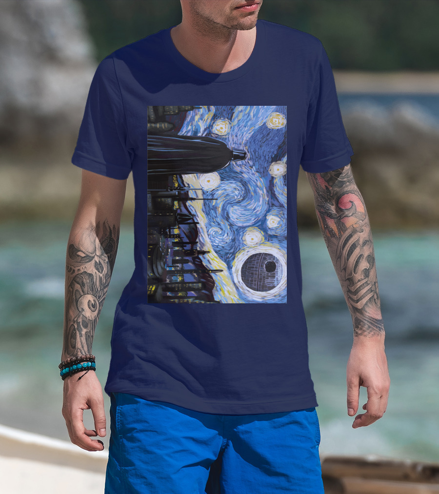 Darth Vader And Death Star In Starry Night T-Shirt