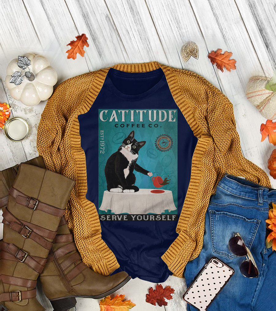 Cattitude Coffee Co Serve Yourself Cat Premium Coffee EST 1972 T-Shirt
