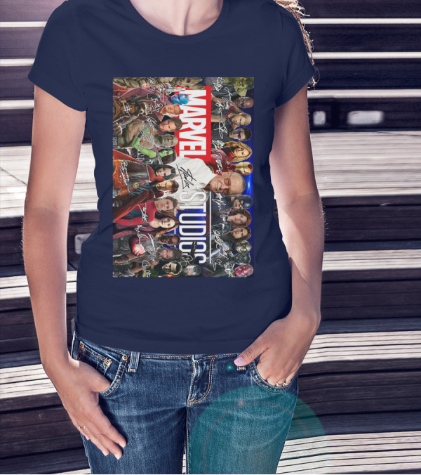 Marvel Studios Character Signatures Collage With Stan Lee And Iconic Heroes T-Shirt