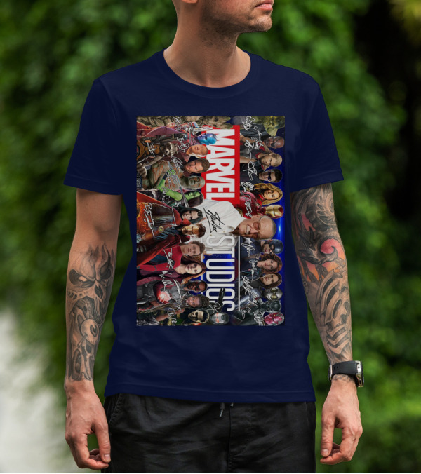 Marvel Studios Character Signatures Collage With Stan Lee And Iconic Heroes T-Shirt