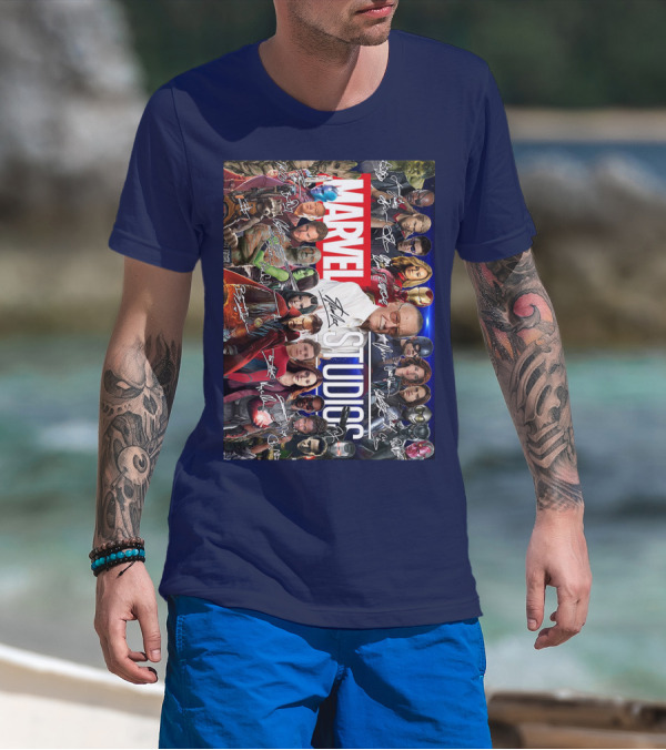 Marvel Studios Character Signatures Collage With Stan Lee And Iconic Heroes T-Shirt