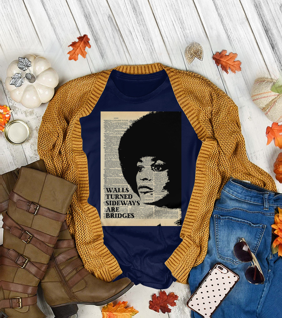 Angela Davis Walls Turned Sideways Are Bridges Vintage Print T-Shirt