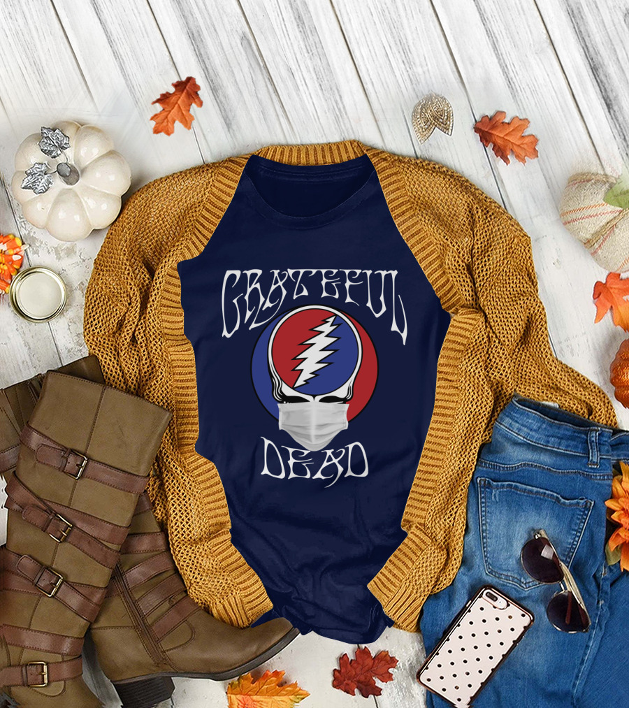 Grateful Dead Steal Your Face Mask Logo with Red and Blue Skull T-Shirt