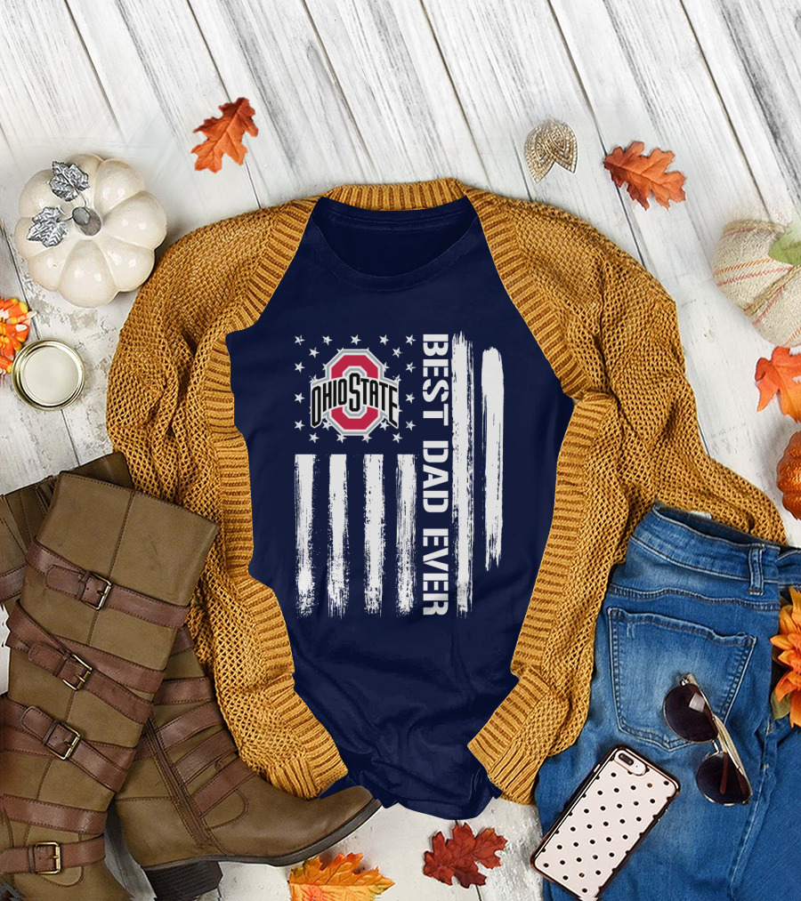 Ohio State Buckeyes Best Dad Ever Patriotic American Flag T-Shirt