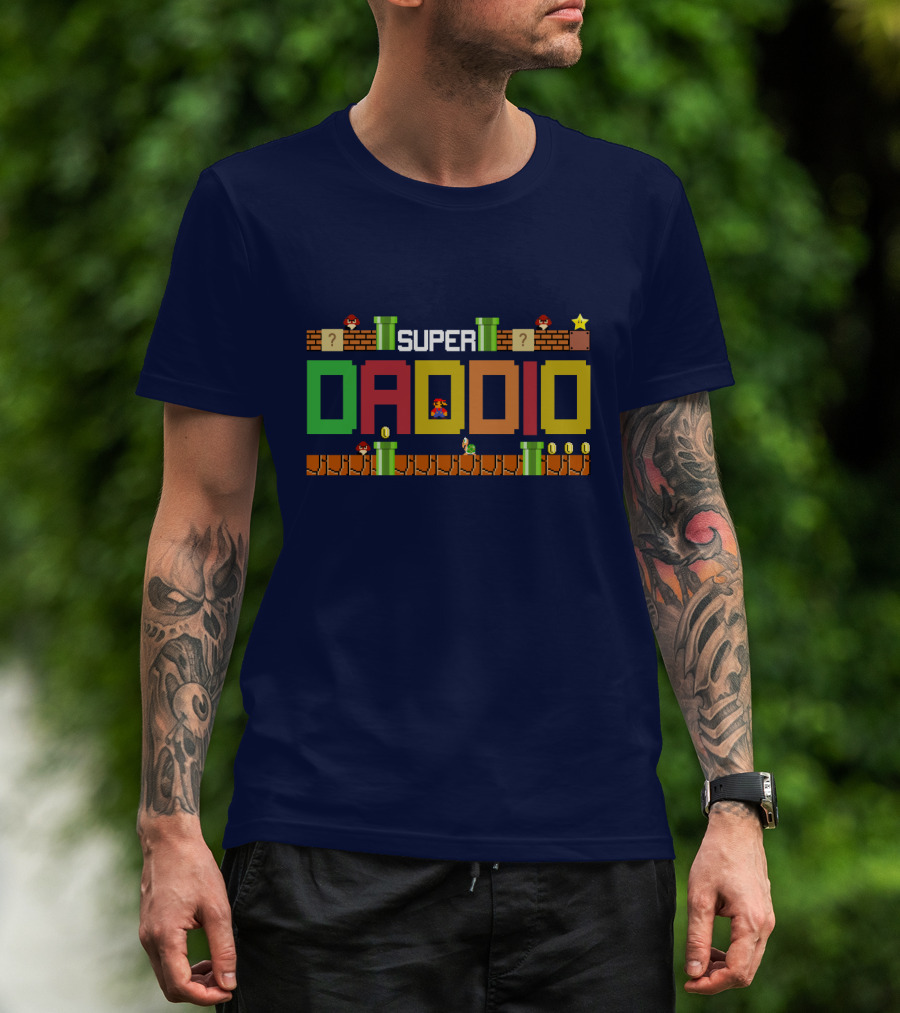 Super Daddio Family Mario Game Oversized Plus Size Block Letters T-Shirt