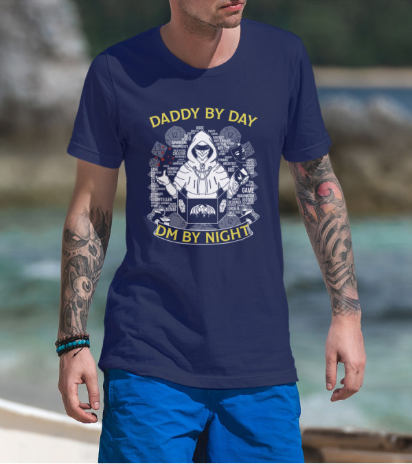 Daddy By Day DM By Night Dungeons Dragons Dice Fantasy Roleplay Adventure Game Master Oversized T-Shirt