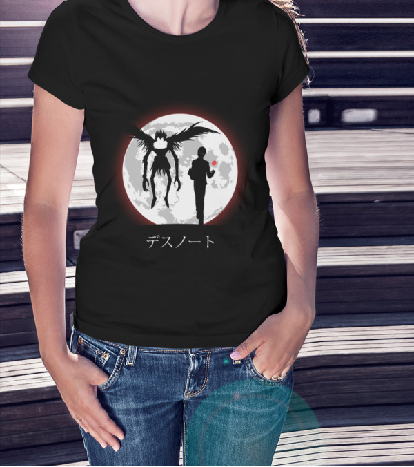 Death Note L Ryuk Silhouette Full Moon Japanese Characters T-Shirt