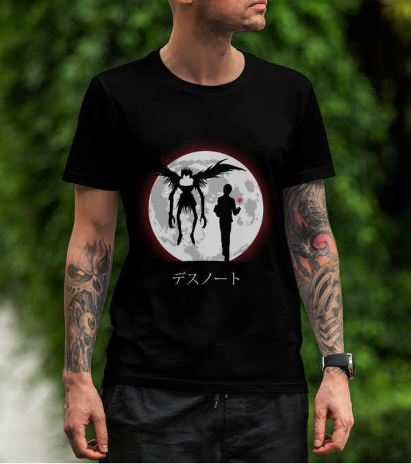 Death Note L Ryuk Silhouette Full Moon Japanese Characters T-Shirt