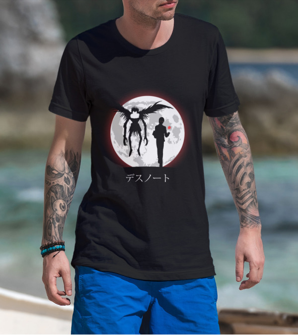 Death Note L Ryuk Silhouette Full Moon Japanese Characters T-Shirt