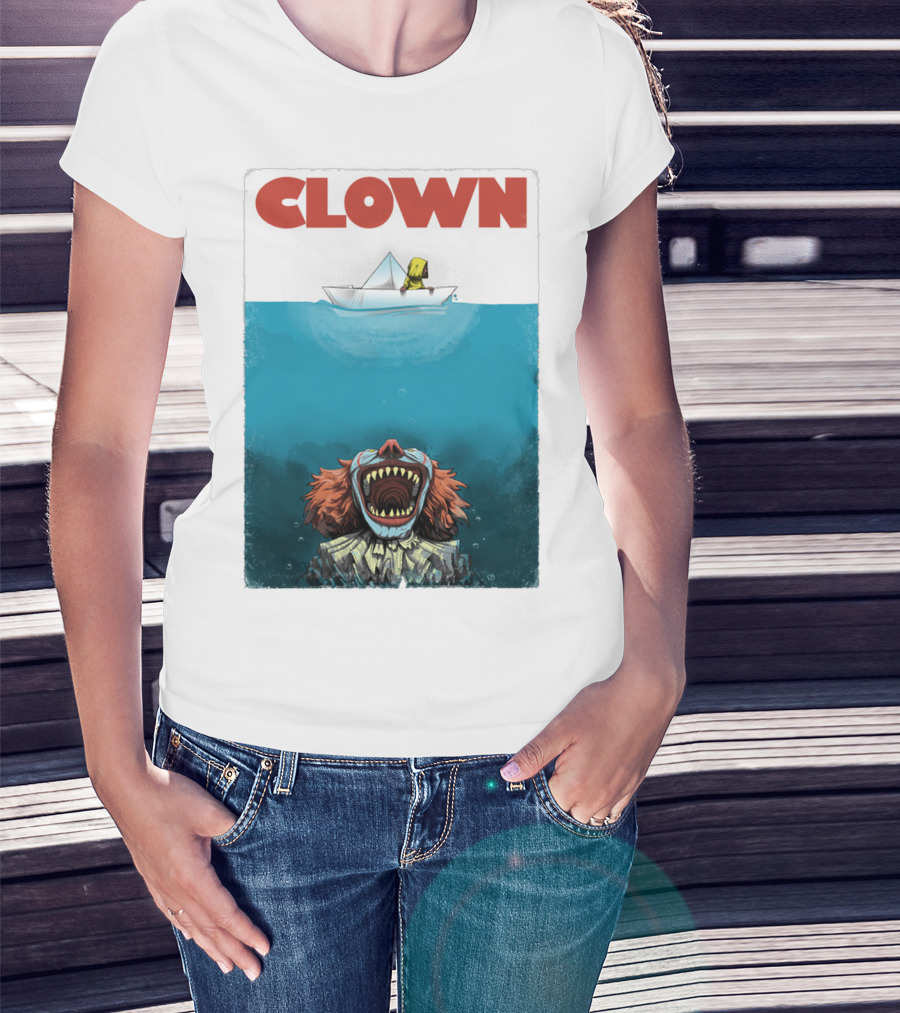 CLOWN Pennywise With Paper Boat Mashup Jaws Homage T-Shirt