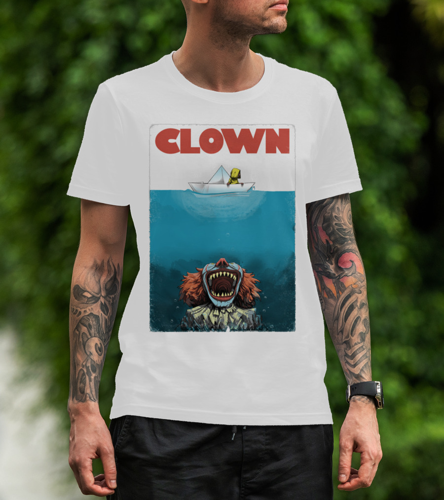 CLOWN Pennywise With Paper Boat Mashup Jaws Homage T-Shirt
