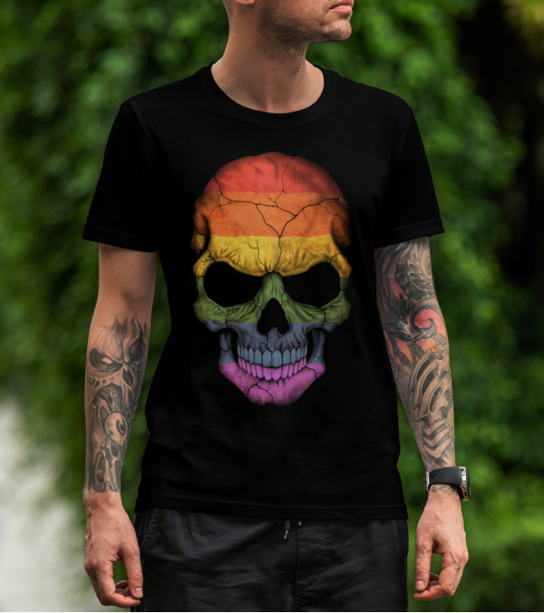 Gay Pride Rainbow Flag Skull Cracked Texture T-Shirt