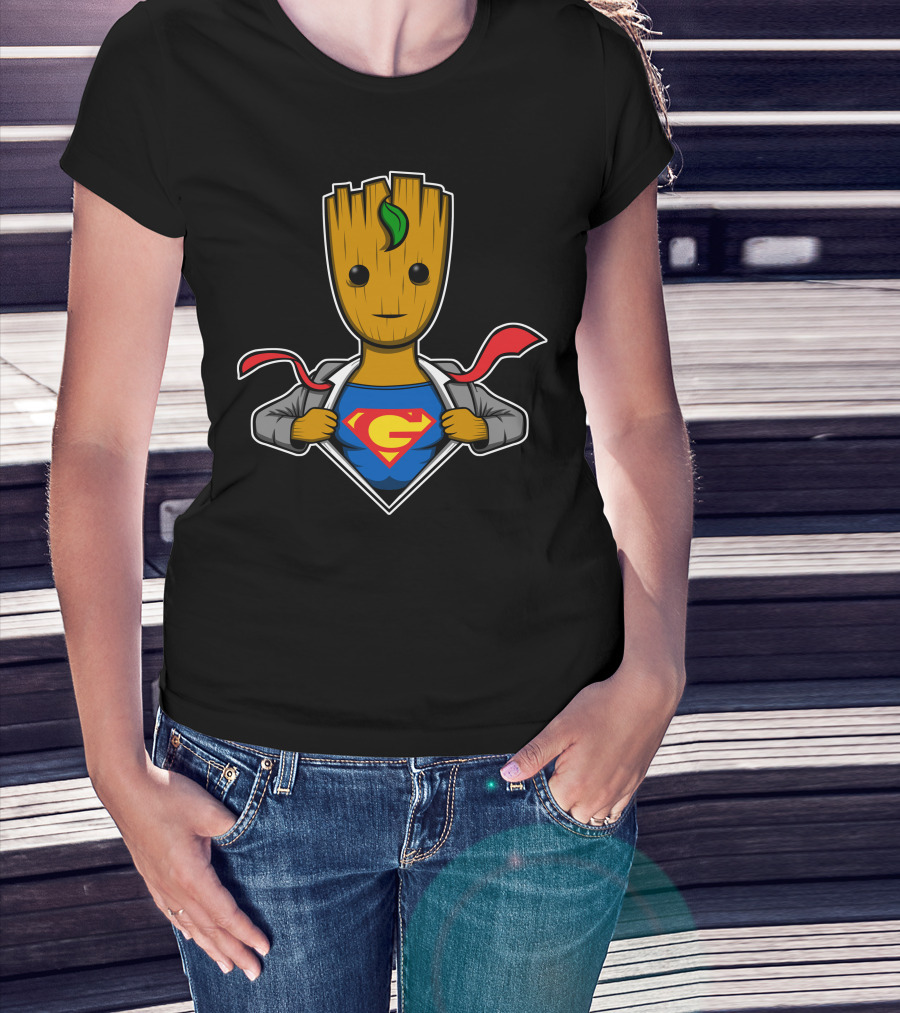 Grootman Baby Groot Superman Crossover Hero T-Shirt