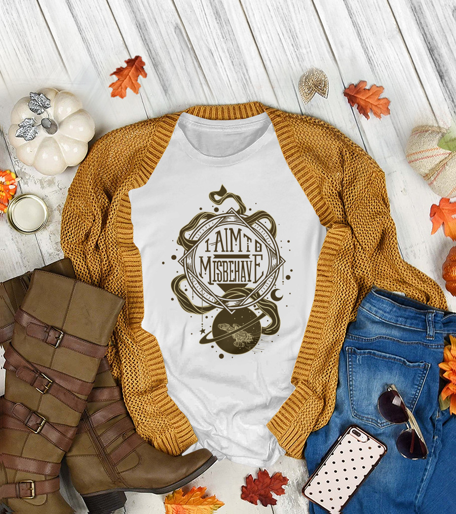 I Aim To Misbehave Firefly Serenity in Space with Gold Rings and Stars T-Shirt